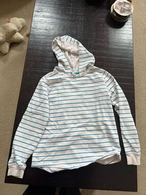 Old Navy White & Light Blue Striped Hoodie
